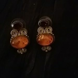Garnet and Amber Pierced Earrings
